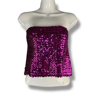 Toppette Y2K Vintage 90s Purple Sequin's Tube Top Stretchy Glam Retro Size L/XL